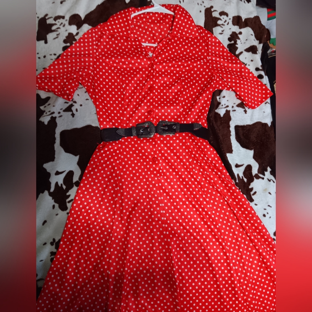 Vintage 1960's Walden polyester red polka-dot dress size M/L